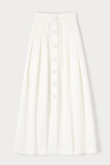 White button-front pleated maxi skirt