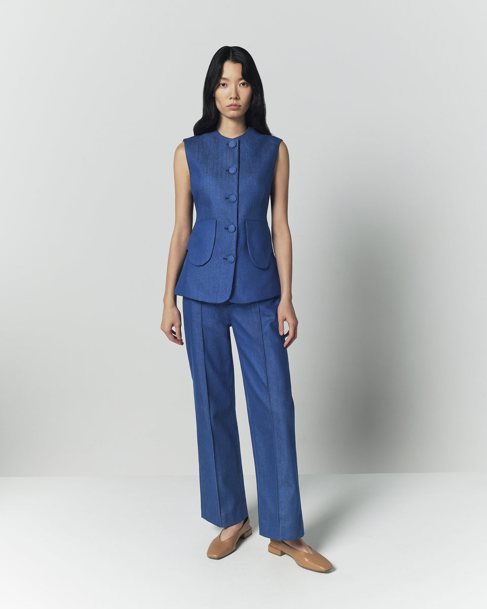 denim dress pants Dash Drawstring Denim Wide Leg Crop Pant - Medium Wash