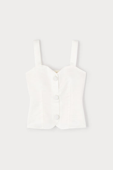 Corset-inspired button-front top - White