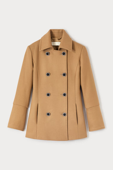 Camel double-breasted virgin wool coat