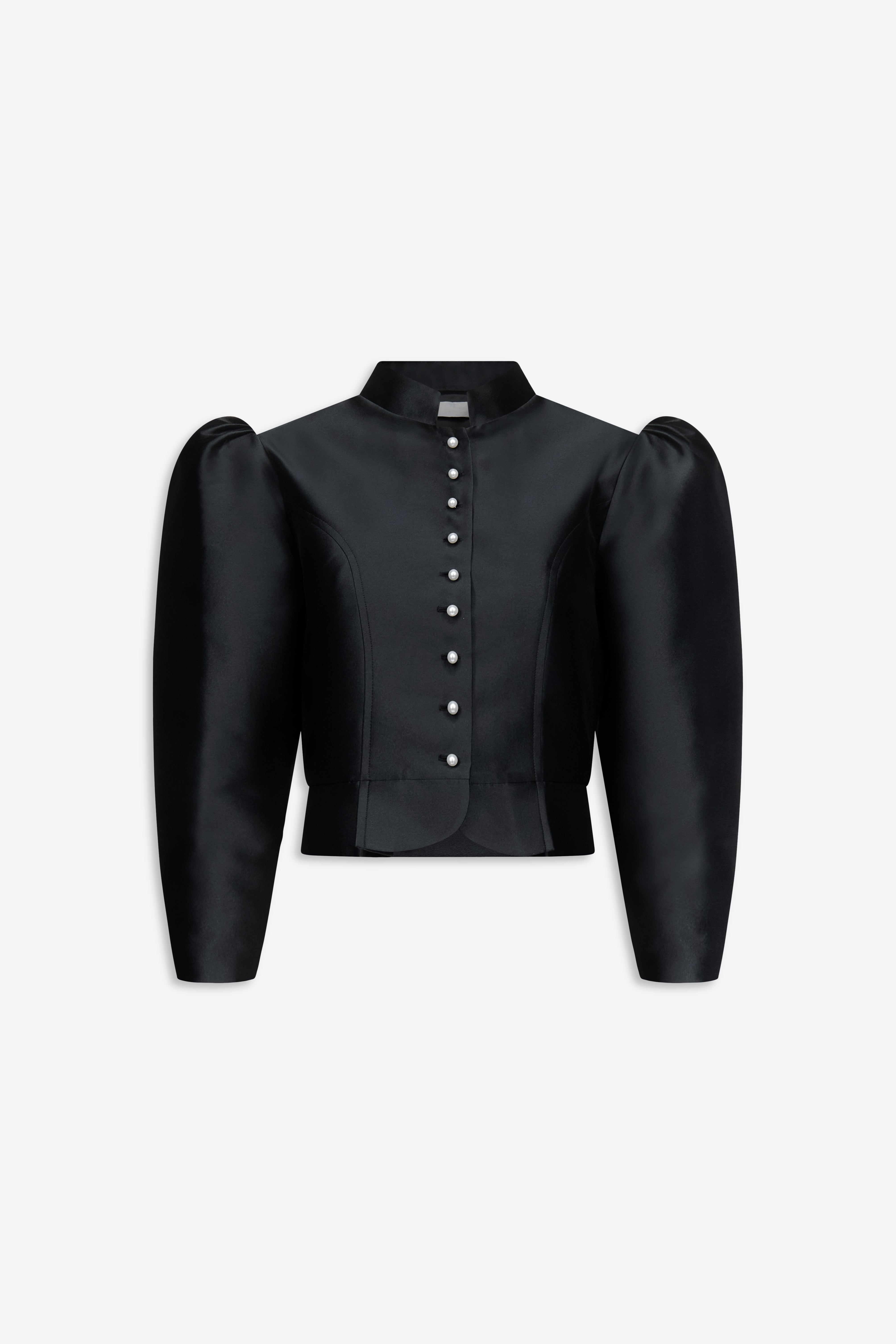 Destree Jacket Puff sleeves satin jacket with pearls - Black – DESTREE