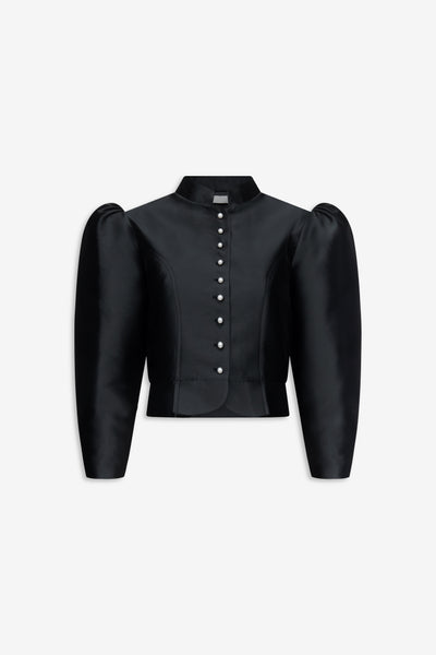 Amoako satin puff-sleeve jacket with pearls — Black – DESTREE