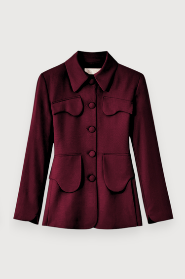 Burgundy velvet utility button-front jacket