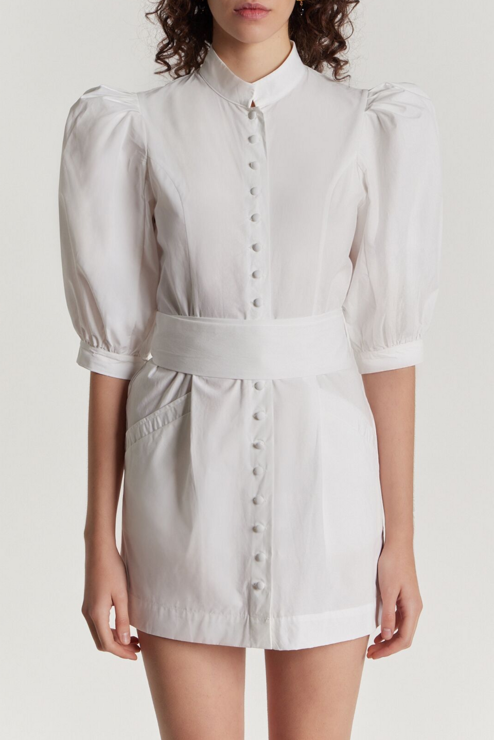 Mini cotton poplin dress with puff sleeves