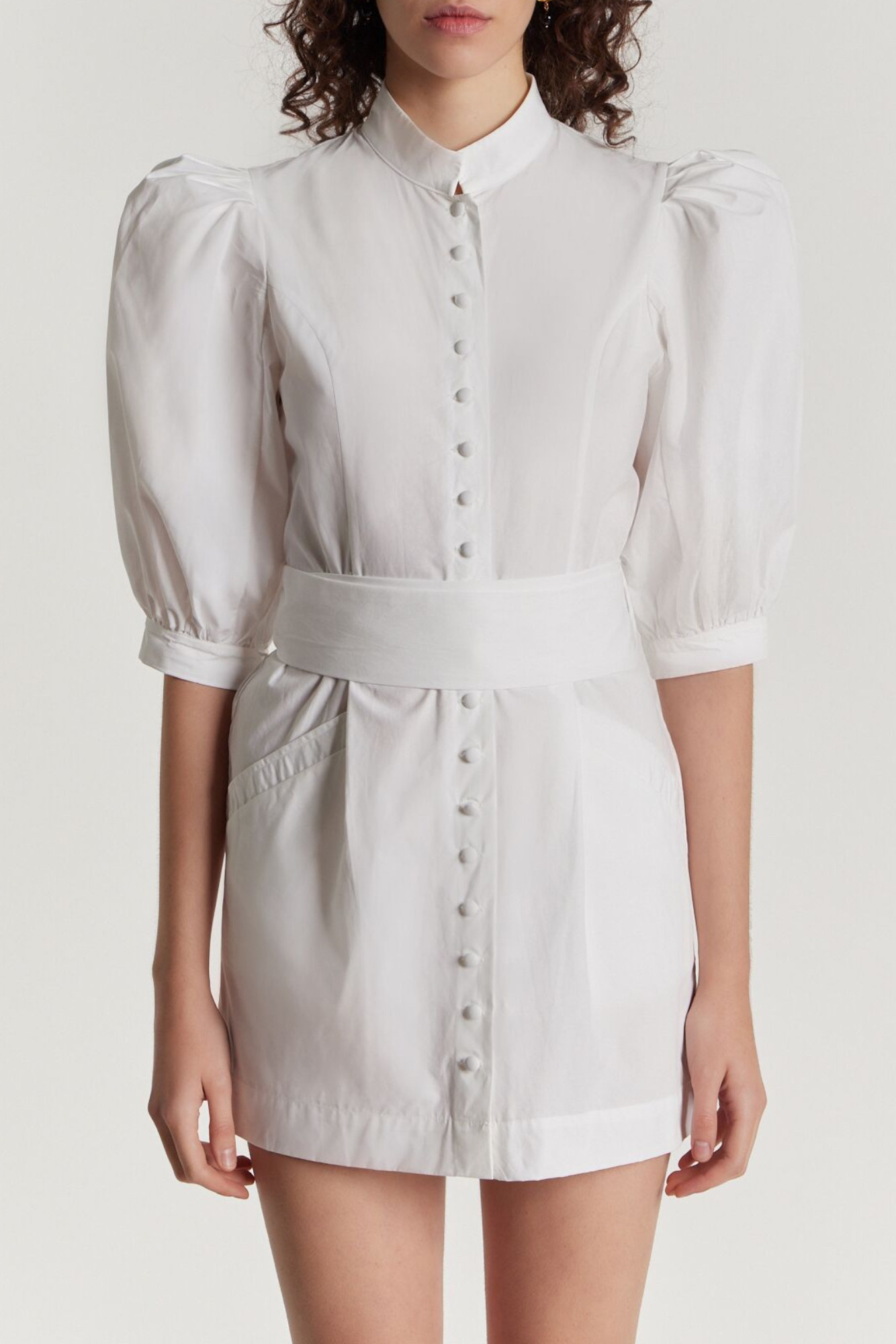 Plt White Shirt Dress Puff Sleeve White Mini Cotton Poplin Dress With Puff Sleeves M Plt White Shirt Dress Puff Sleeve White Mini Cotton Poplin Dress With Puff Sleeves M