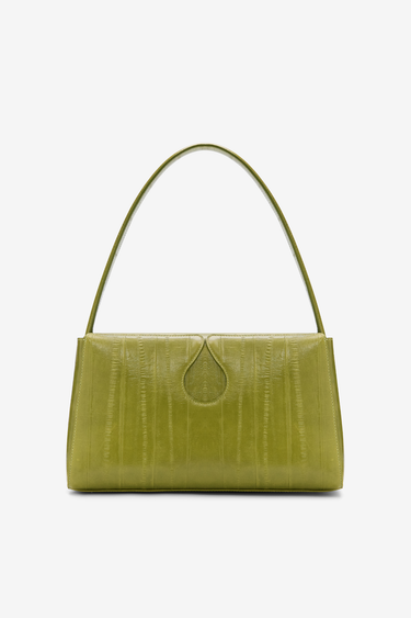 Gabrielle M Line-Embossed Leather Bag — Olive