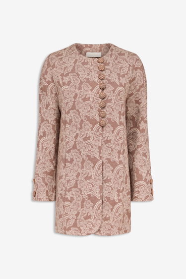 Round-Neck Coat – Brown Paisley