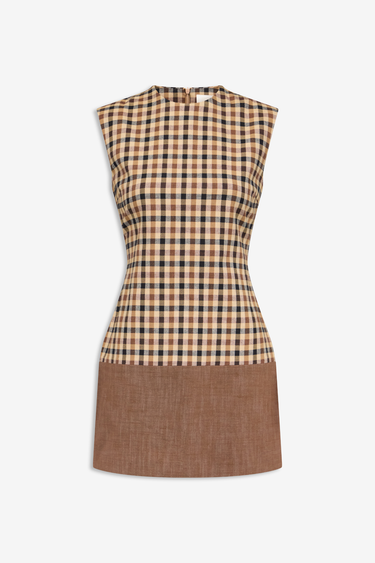 Sleeveless dress - Camel checker