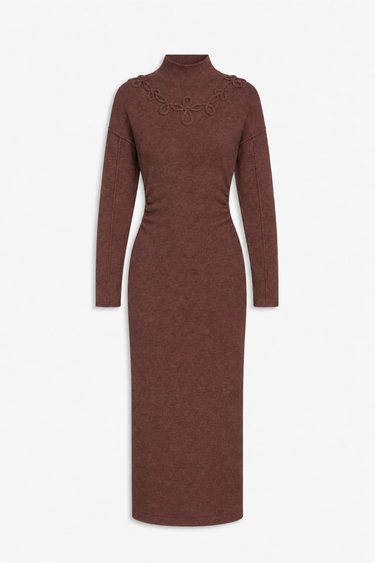 Jade Loop Long Merino Wool Dress — Brown