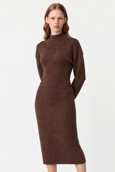 Jade Loop Long Merino Wool Dress — Brown