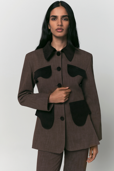 Tailored jacket — Brown with dark brown velvet details