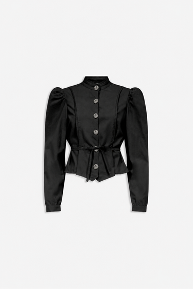 Cotton top with silver jewel buttons - Black