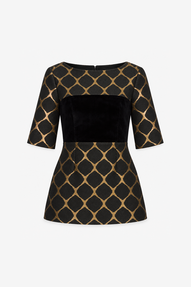 Top Amina Mosaic en coton — Noir et doré