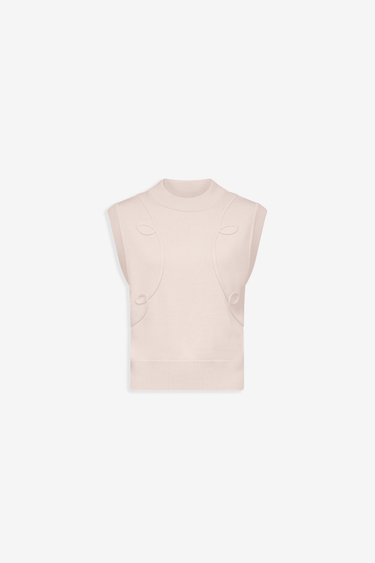 Sleeveless Embroidered Knit Vest – Écru