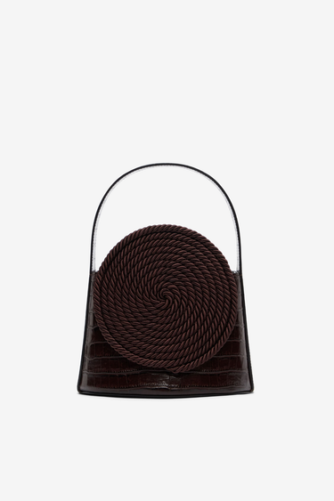 Gunther croc-embossed Bag with Passementerie - Dark Brown