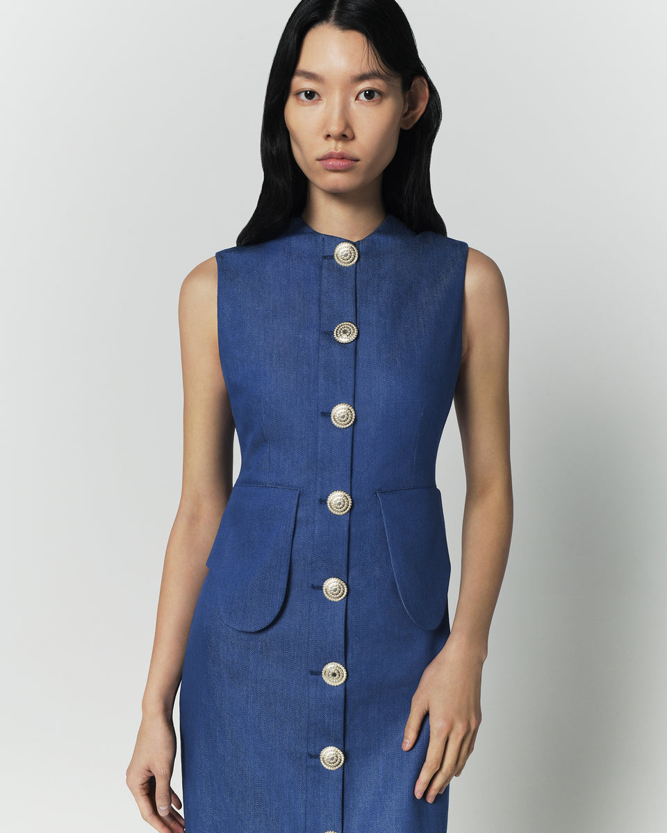 sleeveless denim dress women Blue midi Flexify Size:13 US Women (10 UK/AU) prom dress ZAPAKA Women Navy Chiffon