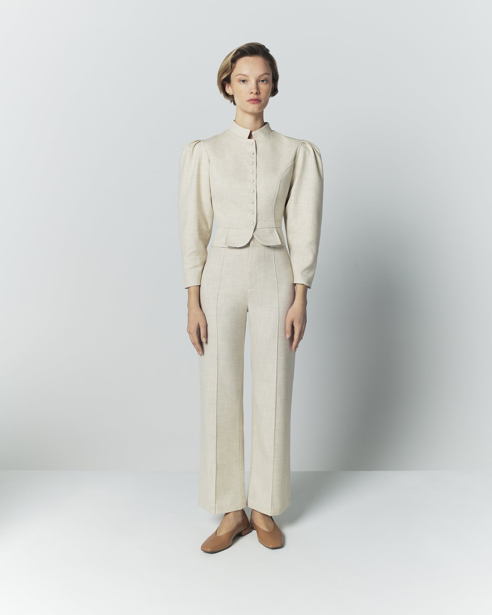 Destree Jacket Warm grey puff sleeve jacket – DESTREE