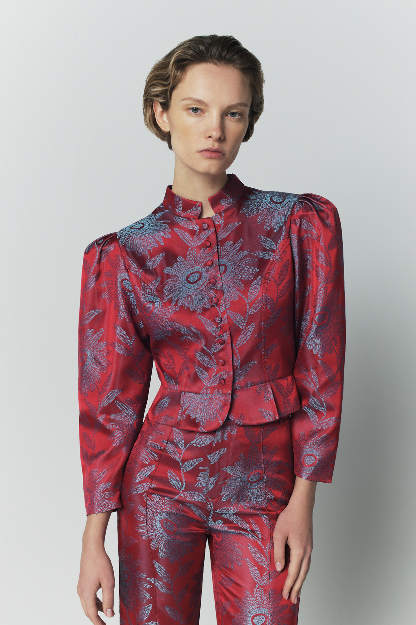 Destree Jacket Jacquard satin puff sleeve jacket – DESTREE