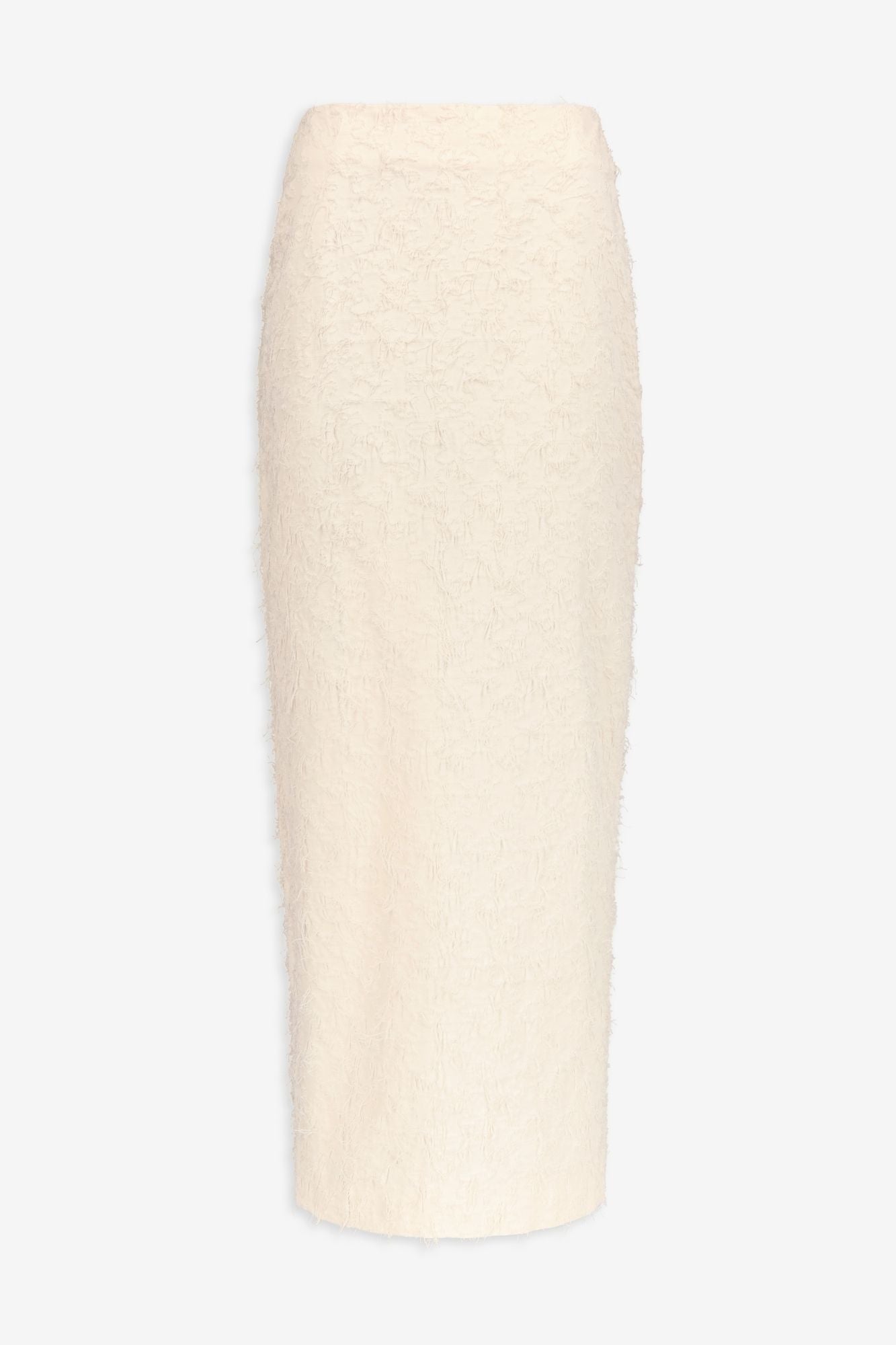 Ivory textured maxi skirt with fringed thread finish