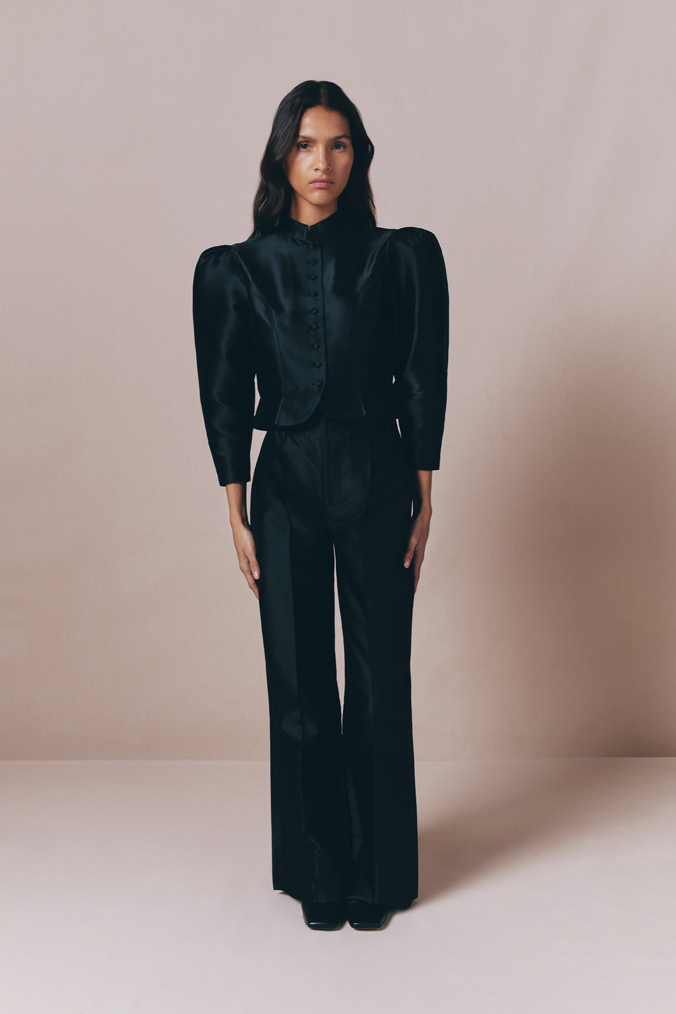 Destree Jacket Black satin puff sleeve jacket – DESTREE