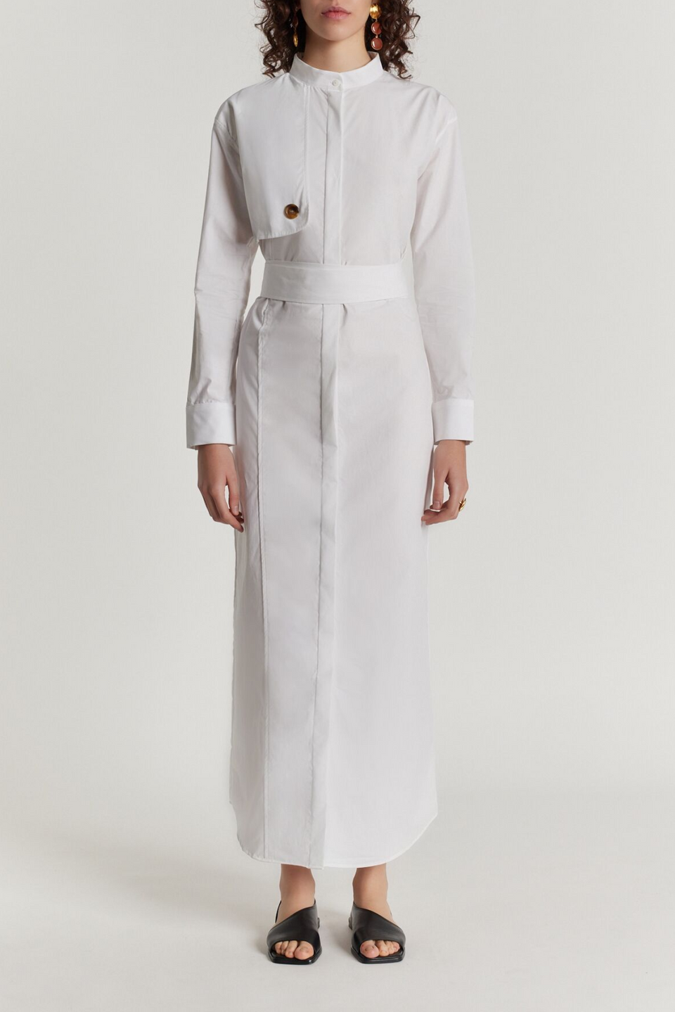 White popelin maxi dress with sleeve & button detail - S White popelin maxi dress with sleeve & button detail - S