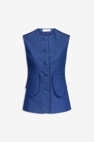 Denim button-front vest - Dark Blue