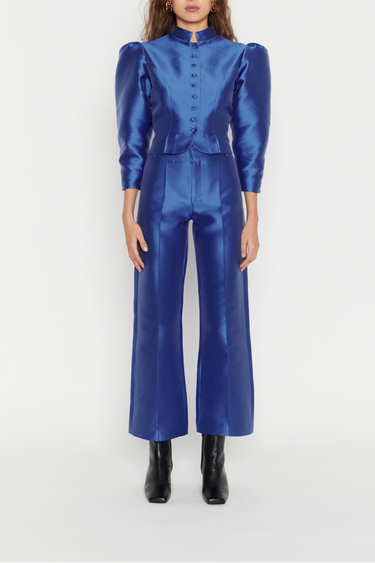 Cobalt satin flared pants