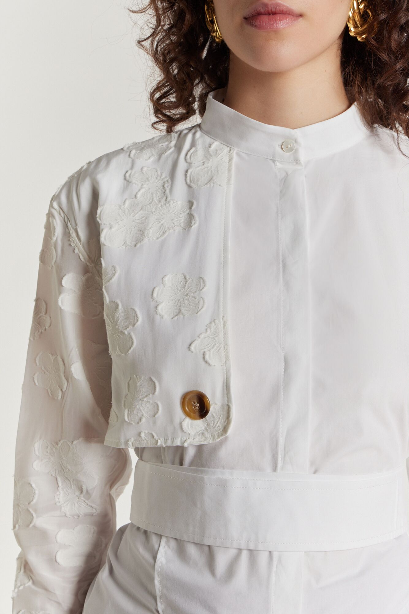 White Shirt with Floral Embroidered Veil