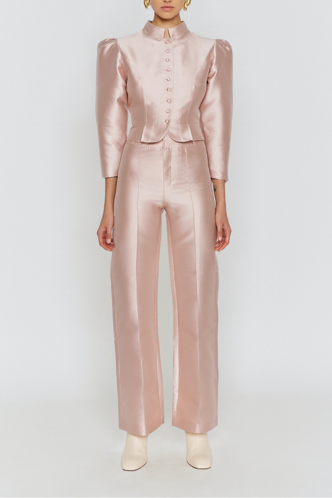 d'estrëe paris PINK NUDE Satin Flared Pants