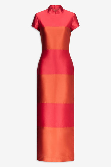 Red and terracotta satin summer dress