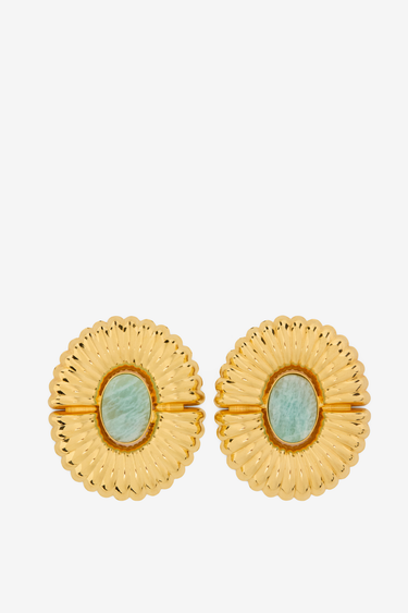 Earrings — Gold with light blue stone