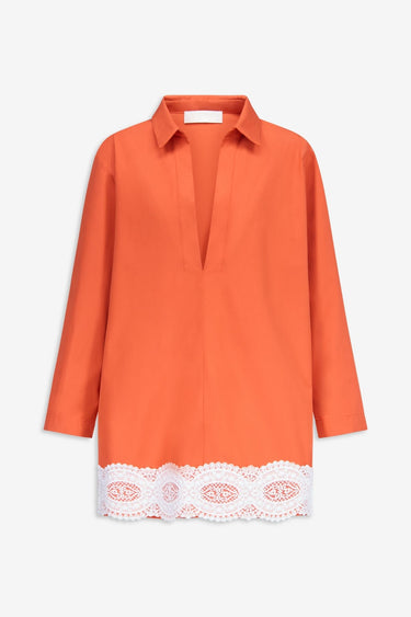 Orange tunic dress with contrast lace trim