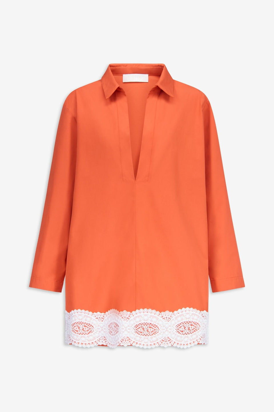Orange cotton tunic dress with contrast lace trim – DESTREE