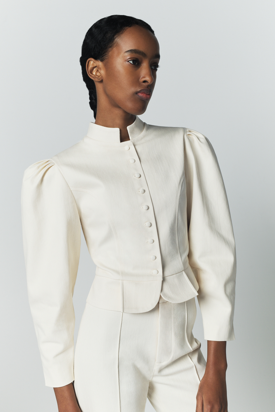 Denim ecru puff sleeve jacket – DESTREE