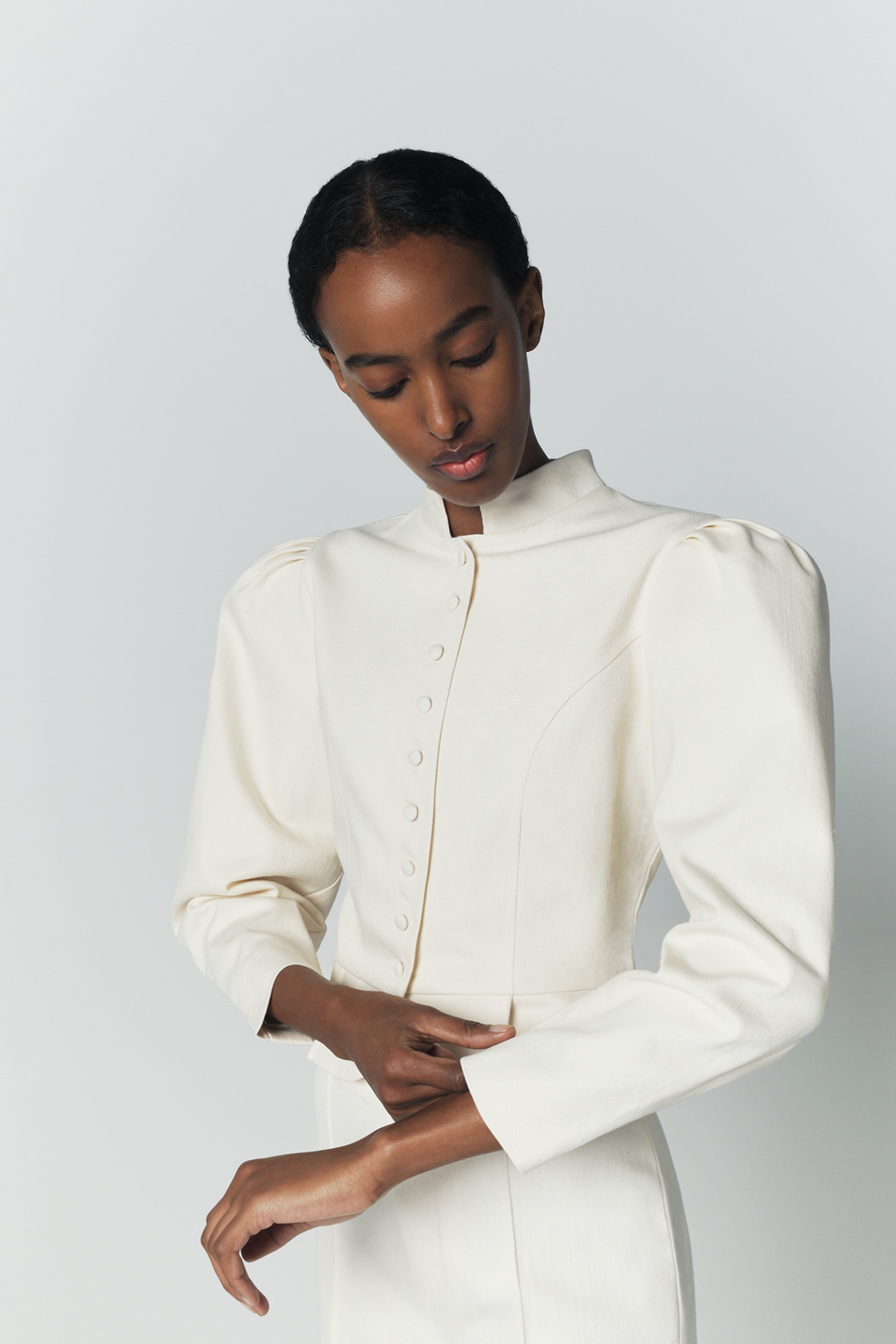 Denim ecru puff sleeve jacket – DESTREE