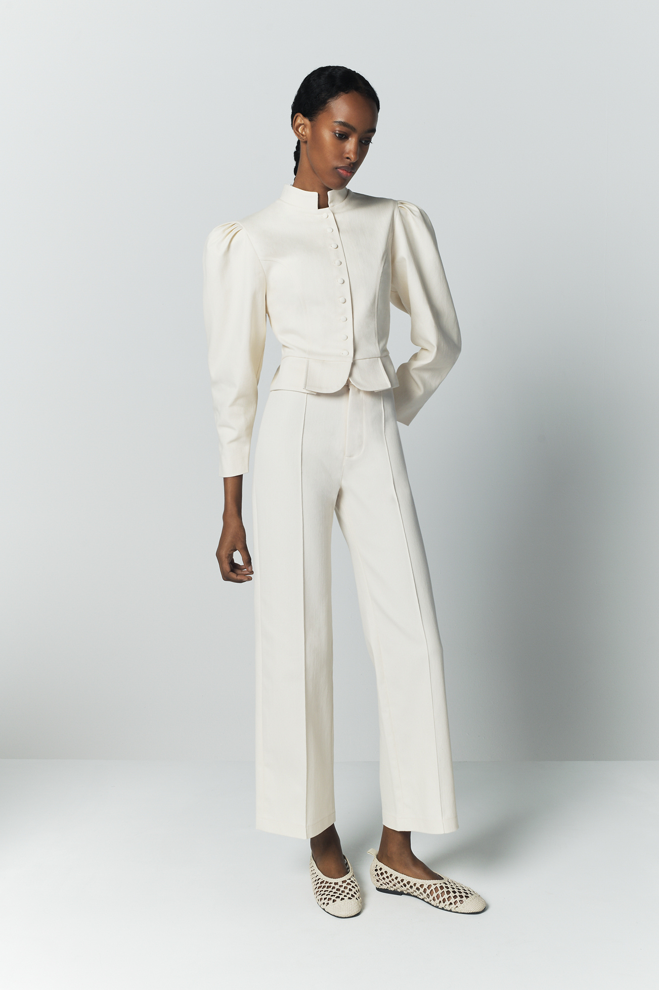 Destree Jacket Denim ecru puff sleeve jacket – DESTREE