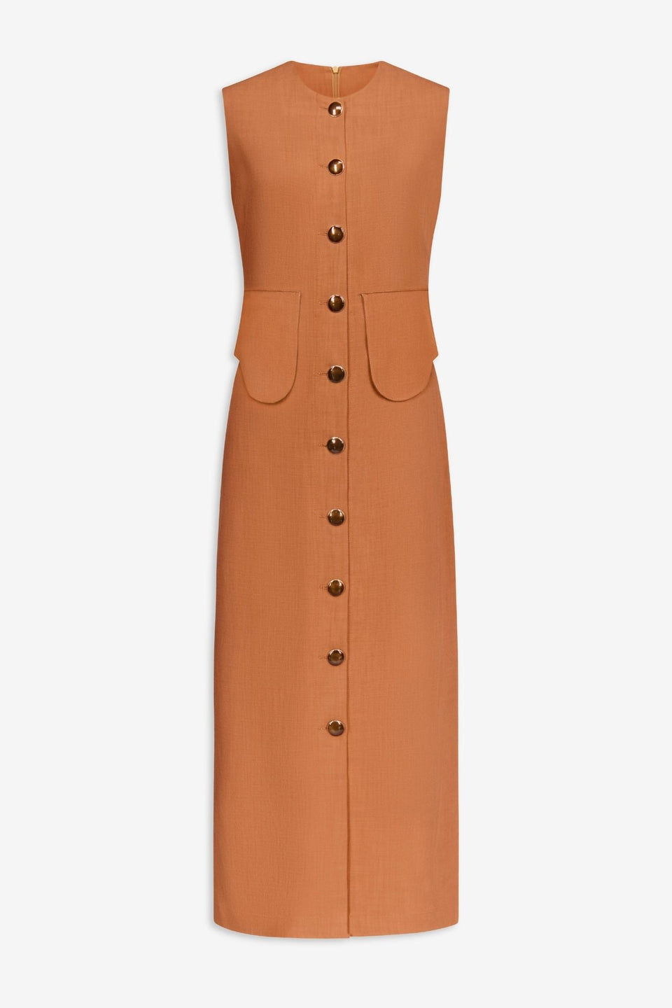 camel midi dress Buttoned sleeveless - or switch to flat Size Guide – Arabic COLOR:DARK CHOCOLATE/GREEN/SAND/PINK Fit-and-Flare Bridal Gown