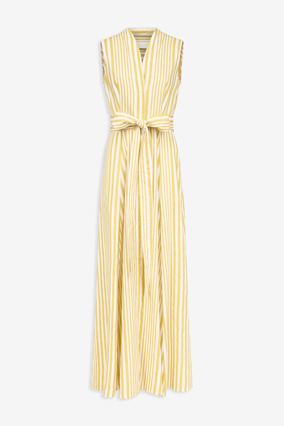 Yellow and White striped long dress with bow detail