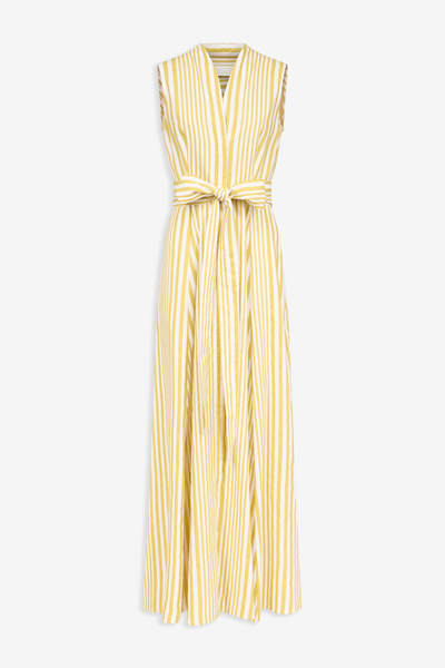 Yellow and White striped long dress with bow detail