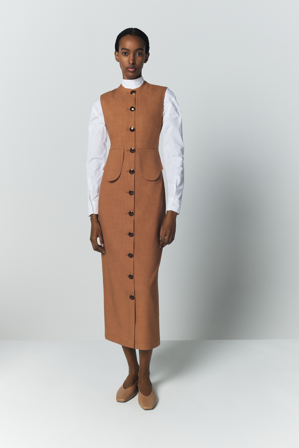 brown sleeveless midi dress Camel sleeveless midi dress