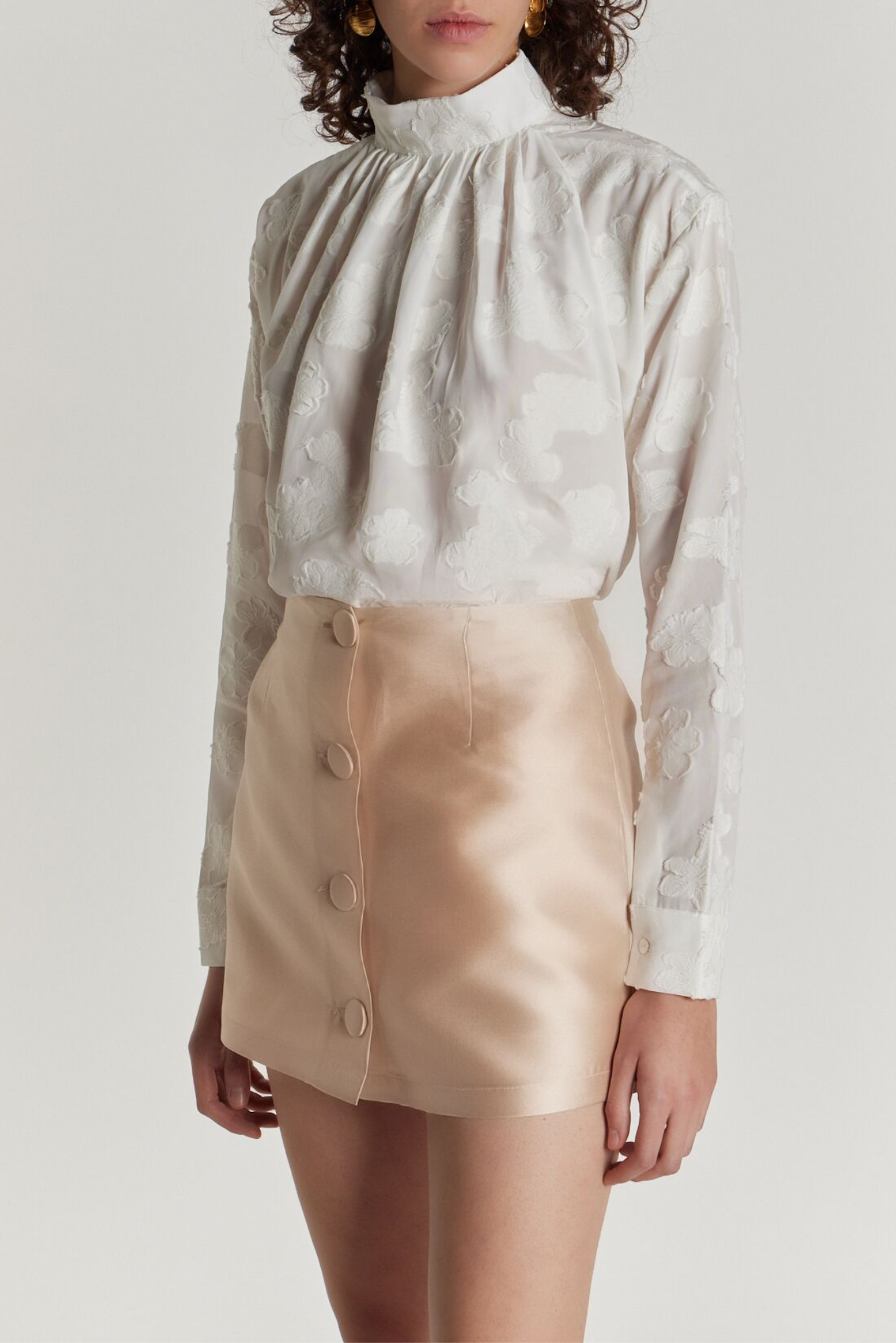 NUDE Satin Mini Skirt with buttons