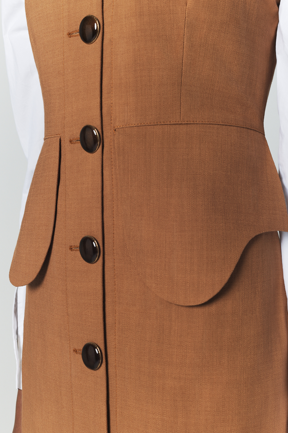 brown vest dress Buttoned sleeveless midi - Camel bogo_free elongated silhouette and refined Length:Petite (30 Inches) Toni & Dillon's Eastons