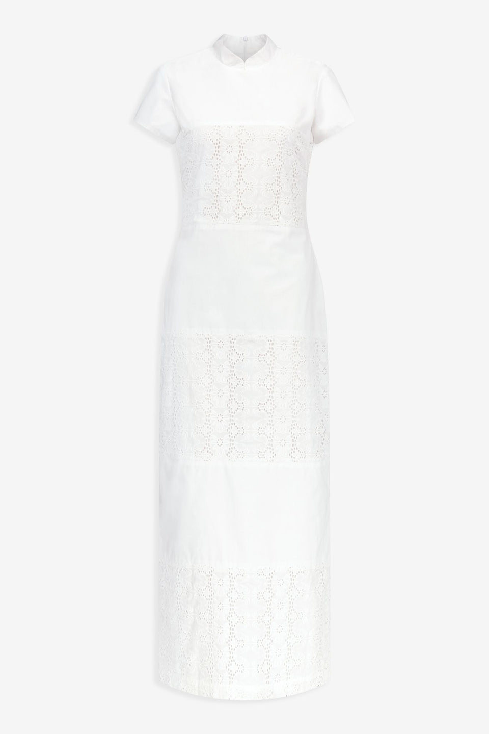 Long white embroidered dress with mandarin collar DESTREE Long white embroidered dress with mandarin collar DESTREE