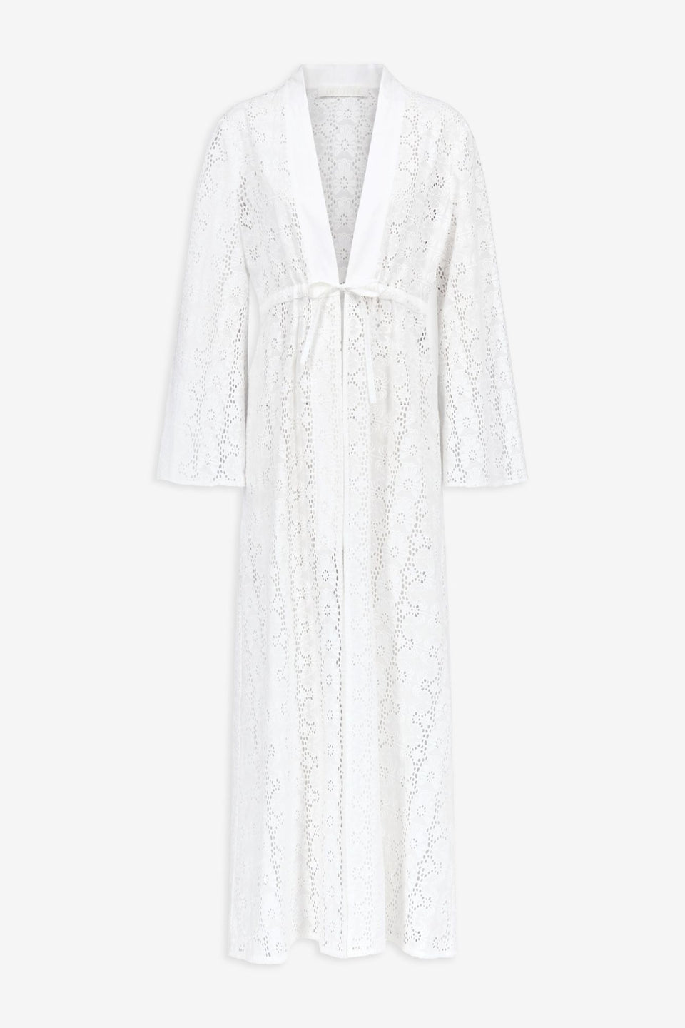 White embroidered cotton maxi dress with tie waist detail DESTREE White embroidered cotton maxi dress with tie waist detail DESTREE