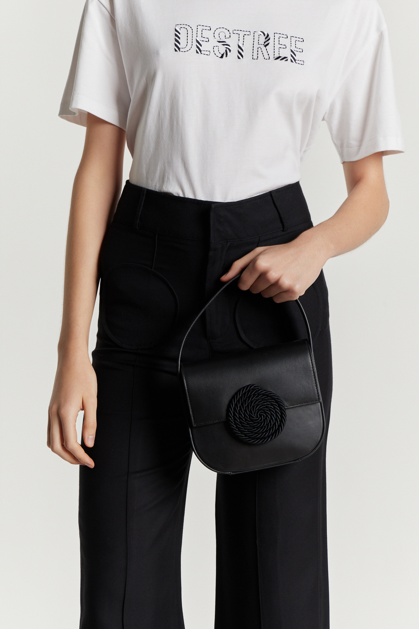Black Leather Passementerie Handbag