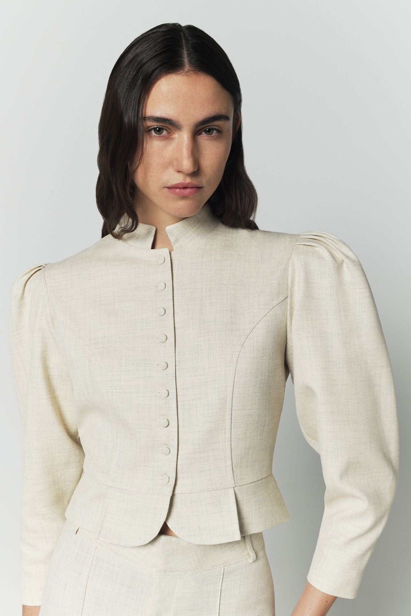 Destree Jacket Warm grey puff sleeve jacket – DESTREE