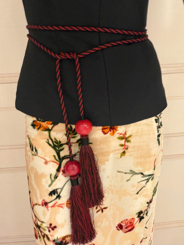 Lyna Braided Pearl Belt — Burgundy & Black