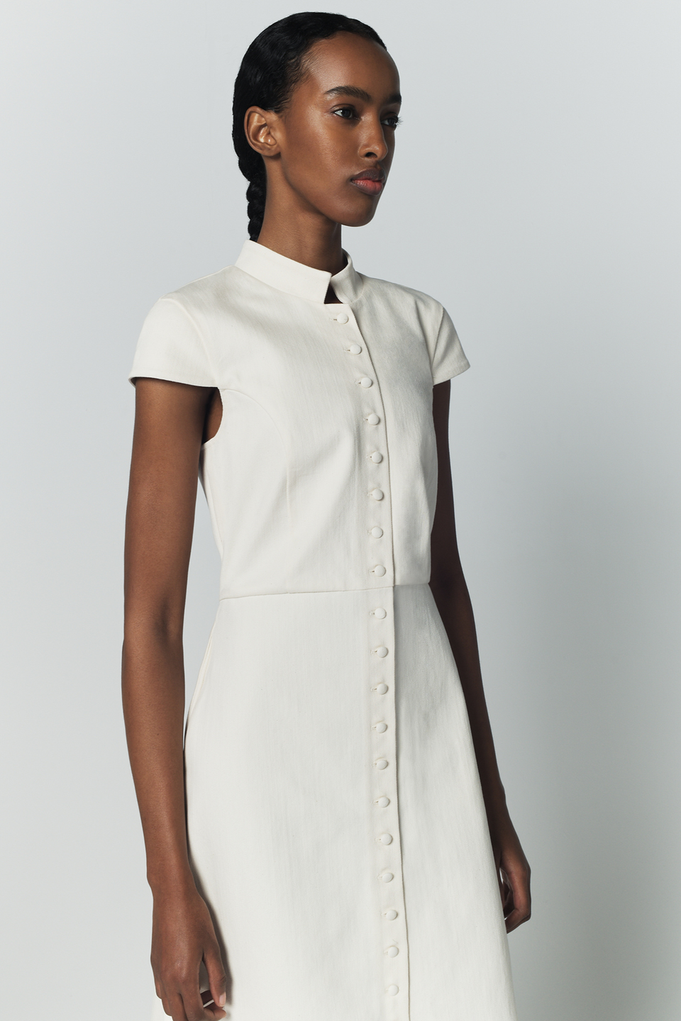 collar dress white Midi with mandarin and short sleeves to for polished days Style:M272H-01 clean girl aesthetic dress Purple Mother Of The