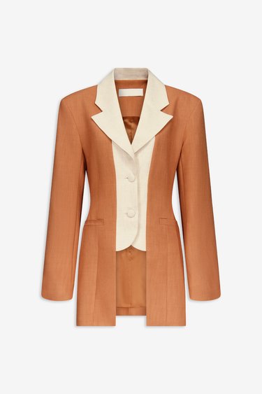 Two-tone camel jacket with contrasting lapel