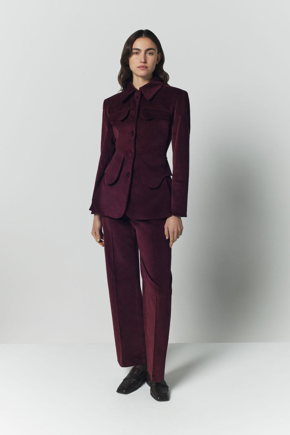 Burgundy velvet straight pants DESTREE Burgundy velvet straight pants DESTREE